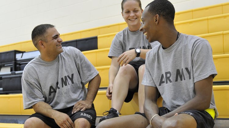 Soldiers relaxing after PT